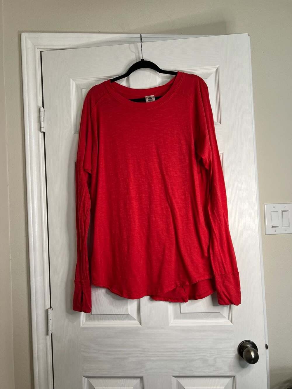 We The Free Free People Red Knit Long Sleeve Top with Thumbholes